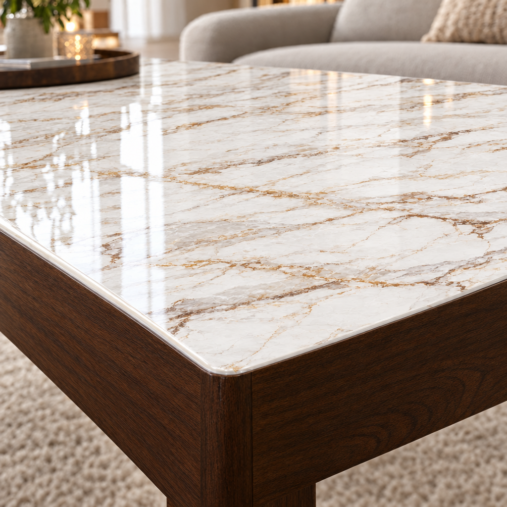Pellicola Effetto Marmo Bianco Oro in PVC 2mm - dettaglio bordo smussato