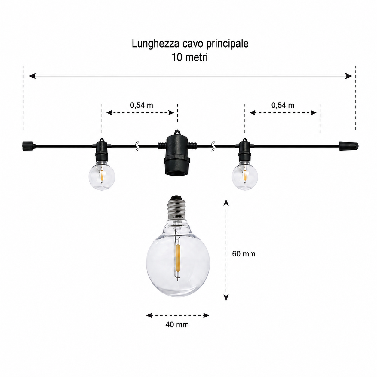 Catena Luminosa da Esterno con Lampadine Led 10 metri Brico Chain