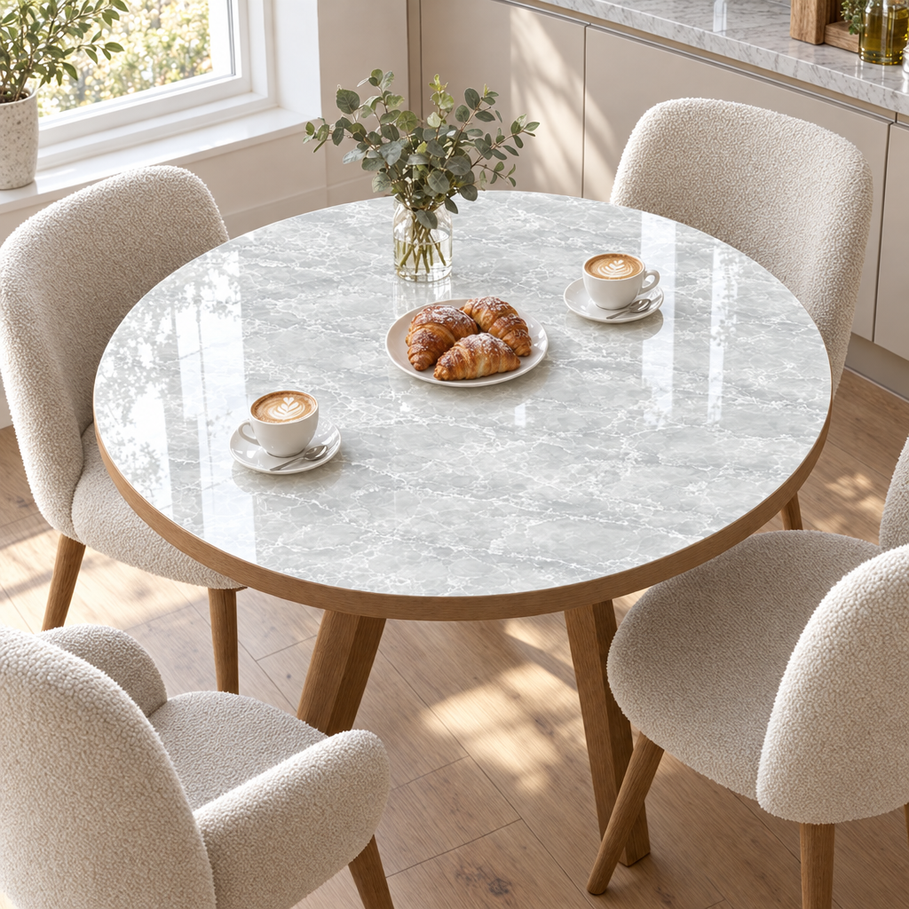 Pellicola Effetto Marmo Ghiaccio in PVC 2mm - su tavolo rotondo