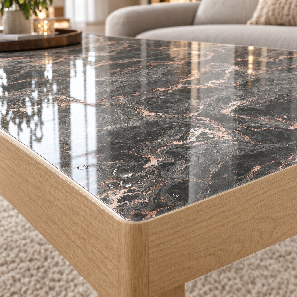 Pellicola Effetto Marmo Antracite in PVC 2mm - dettaglio bordo smussato