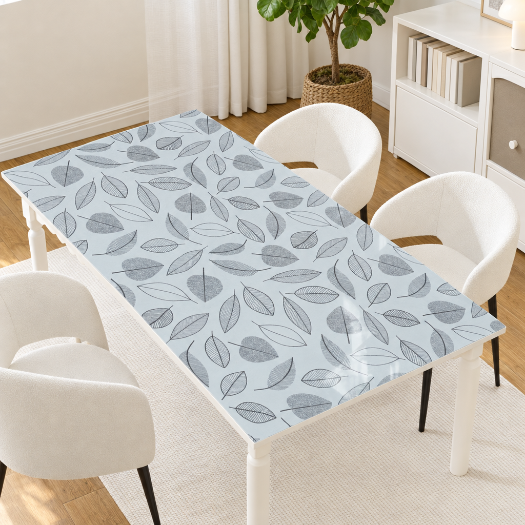 Pellicola Effetto Foglie trasparente in PVC 2mm - applicata sul tavolo