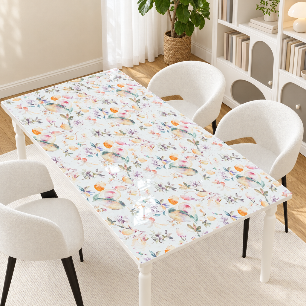 Pellicola Effetto Fiori Acquerello in PVC 2mm - applicata sul tavolo