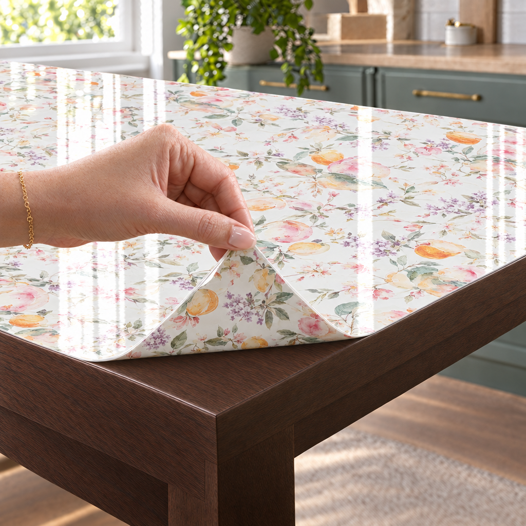 Pellicola Effetto Fiori Acquerello in PVC 2mm - mano che solleva l'angolo, spessore 2 mm