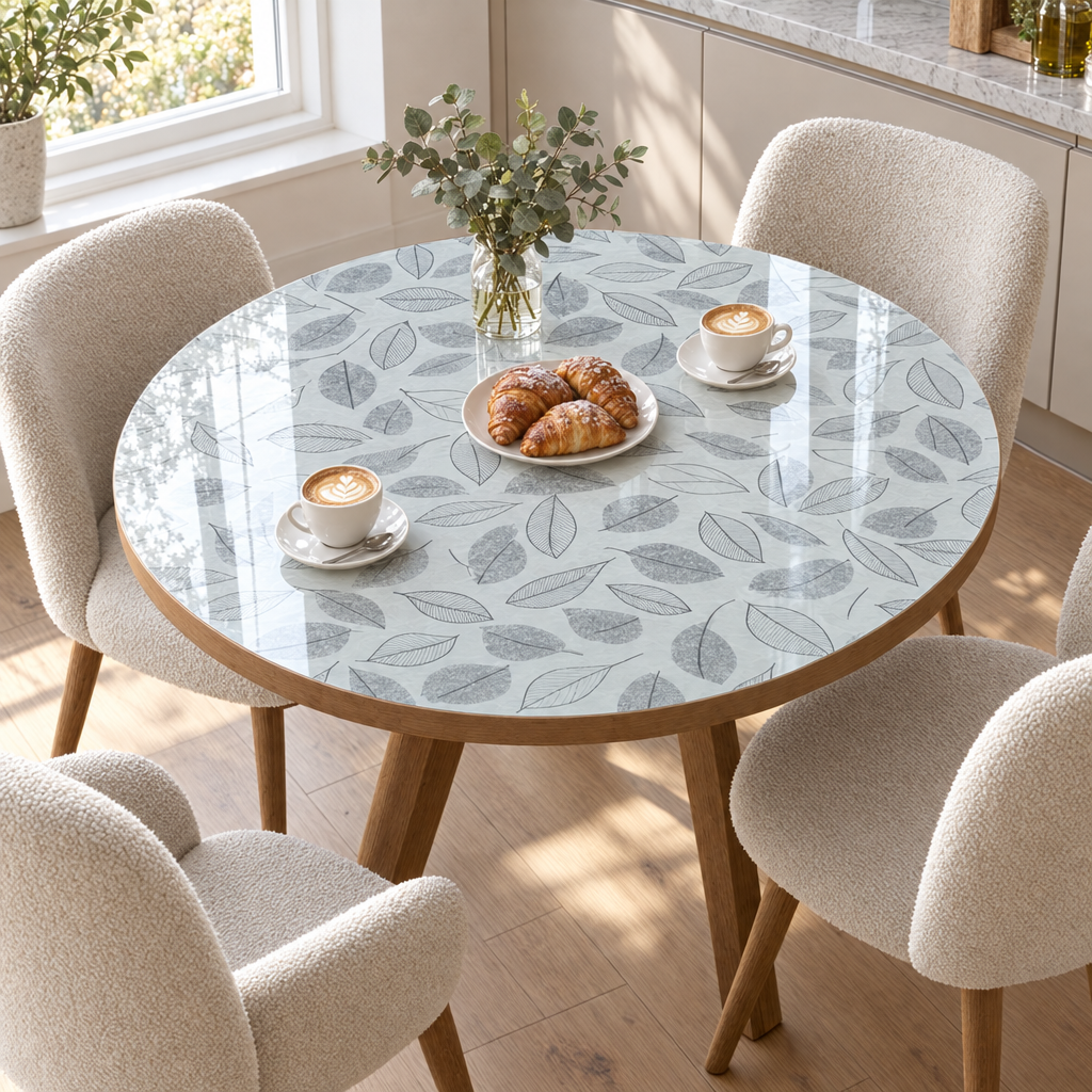 Pellicola Effetto Foglie trasparente in PVC 2mm - su tavolo rotondo