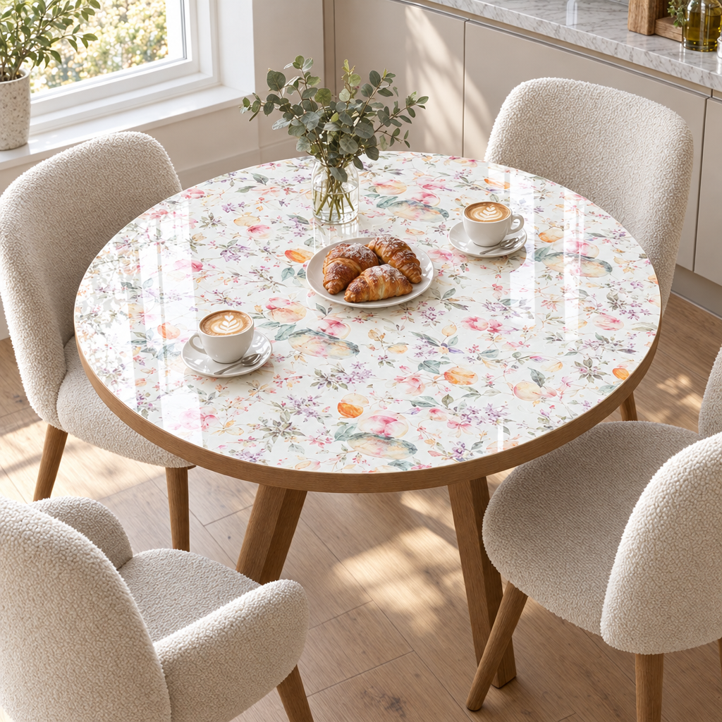 Pellicola Effetto Fiori Acquerello in PVC 2mm - su tavolo rotondo